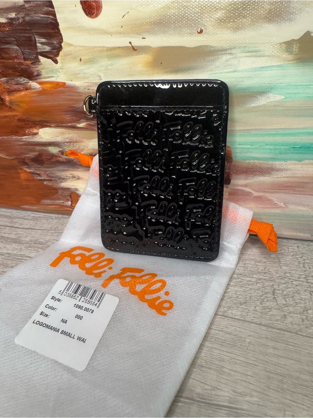NWT Falli Follie Logomania Black Patent Card Holder ID Wallet